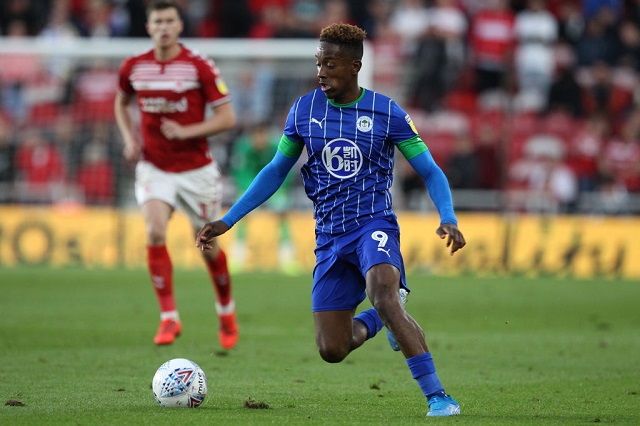 Jamal Lowe of Wigan Athletic in action during the Sky Bet Championship match between Middlesbrough and Wigan Athletic at the Riverside Stadium, Middlesbrough on Tuesday 20th August 2019. (Photo by Mark Fletcher/MI News/NurPhoto via Getty Images)