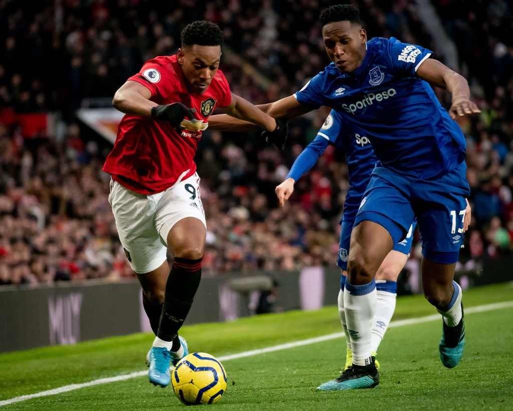 MANCHESTER, ENGLAND - DECEMBER 15: Anthony Martial of Manchester United in action during the Premier League match between Manchester United and Everton FC at Old Trafford on December 15, 2019 in Manchester, United Kingdom. (Photo by Ash Donelon/Manchester United via Getty Images)