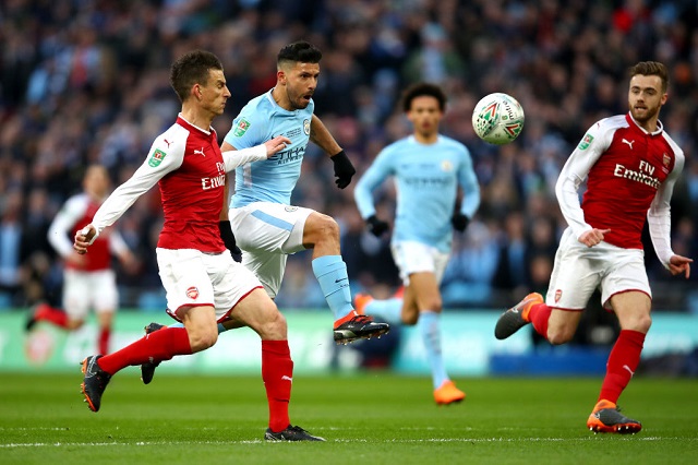  during the Carabao Cup Final between Arsenal and Manchester City at Wembley Stadium on February 25, 2018 in London, England.